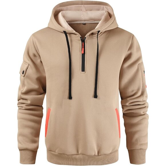Men's Hoodies Casual Pullover Hooded Sweatshirt Long Sleeve Quarter Zip Hoody To - Picture 2 of 7